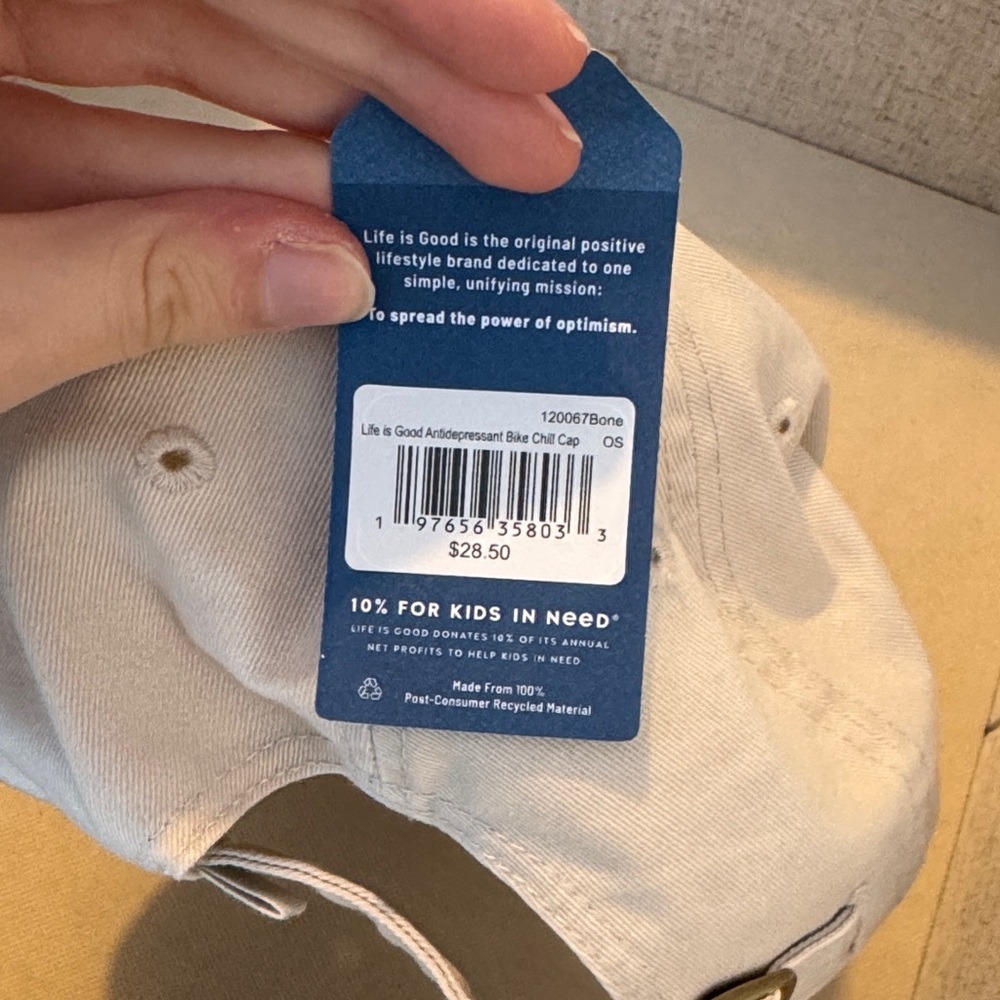 Life Is Good Tan Cap with Navy Bicycle Design - Picture 3 of 5